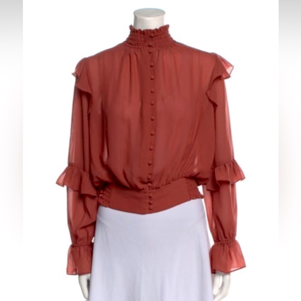 Mock neck tiered ruffle sleeve Victorian blouse